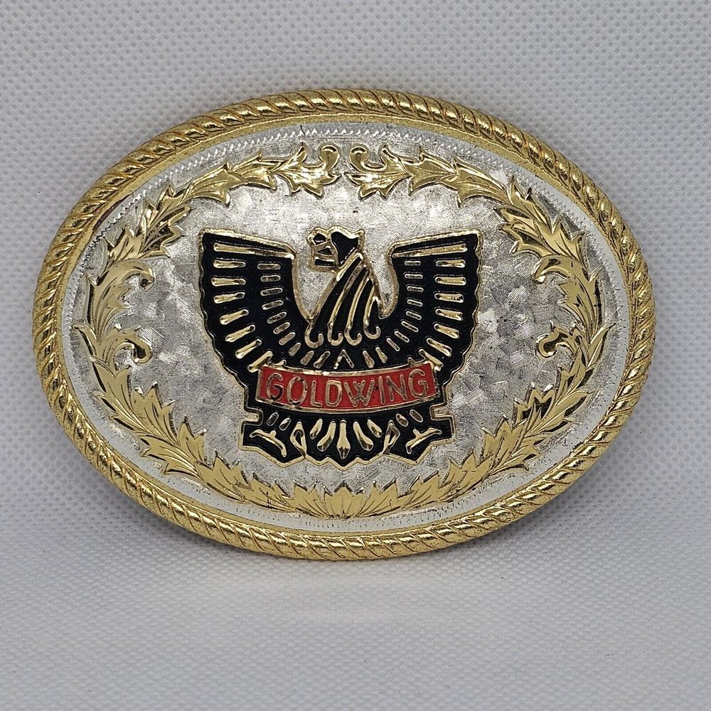 VTG Goldwing Motorcycle Belt Buckle Gold/Silver Made In USA‎